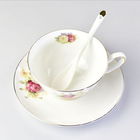 Big Flower 10OZ 220cc Ceramic Cup And Saucer Set With Golden Lace