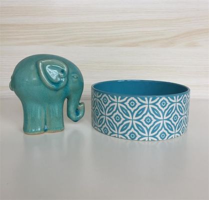 TD 17.8cm 7 Inch Decal Ceramic Dog Food Bowls , Blue Ceramic Dog Bowl Patterned