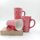 20OZ Red Color Glaze Ceramic Drinking Mugs With  Decals