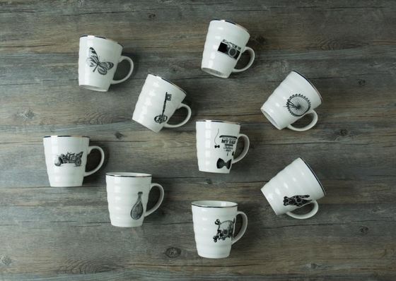 White Cartoon 9Oz Ceramic Coffee Mugs With Handgrip Dishwasher Safe