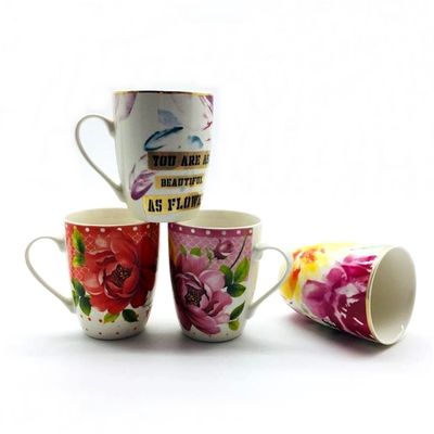 320ml Drum Shape 11 Ounce Coffee Mugs For Office Watercolor Flowers