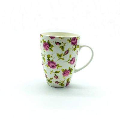 CE Drum Shaped Flower Pattern Pottery Coffee Cups , 330ml Coffee Cup