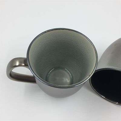Matte Black Gold Crackle Glaze Large Ceramic Stoneware Mugs