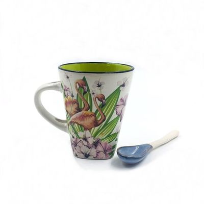 10oz 10.8cm Height Ceramic Coffee Mugs With Spoon Hand Drawn