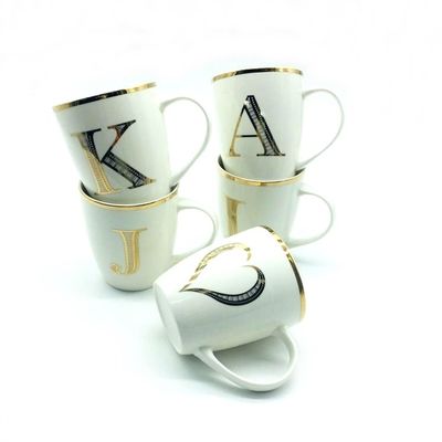 11 Oz Golden Decal Printing Ceramic Coffee Drinking  Mug set With Gold Brim