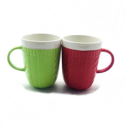 Green Red 12Oz 350ml Ceramic Drinking Mugs Embossed Knit Pattern