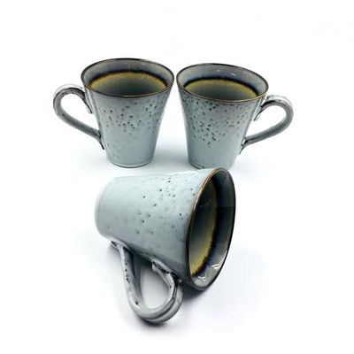 14oz Stoneware  Ice Cracked Glaze V-Shape Large Ceramic Coffee Mugs