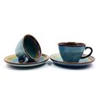 Reactive Glazed 200ml Ceramic Cup And Saucer Set Two Colors For Coffee
