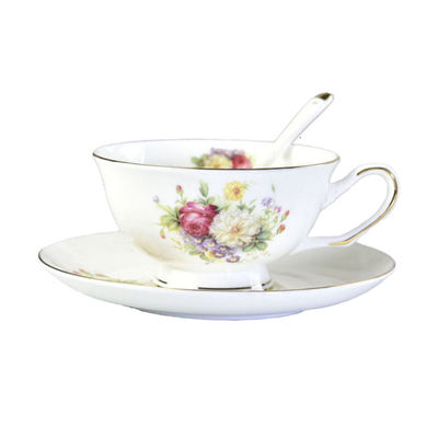 Big Flower 10OZ 220cc Ceramic Cup And Saucer Set With Golden Lace