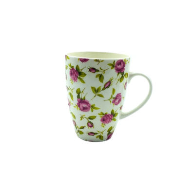 CE Drum Shaped Flower Pattern Pottery Coffee Cups , 330ml Coffee Cup