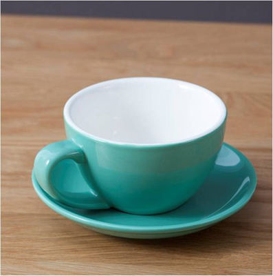 Customized Glazed Blue Ceramic Cup And Saucer Set Modern EEC Approve