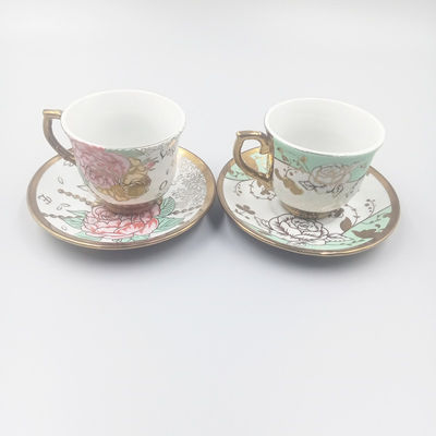 Customized 200ml Ceramic Cup And Saucer Set Flower Pattern Small Size