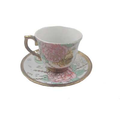 Customized 200ml Ceramic Cup And Saucer Set Flower Pattern Small Size