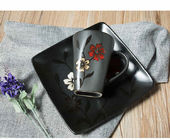EEC Glaze Black Ceramic Dinnerware Reactive With Flower Patten