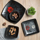 EEC Glaze Black Ceramic Dinnerware Reactive With Flower Patten