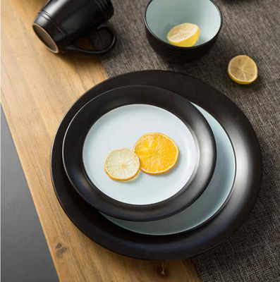 Reactive Glaze Embossed Durable Dinnerware Sets Round Matt Black