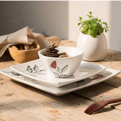 Embossing 4 Piece Square Ceramic Dinnerware Sets Hand Painted