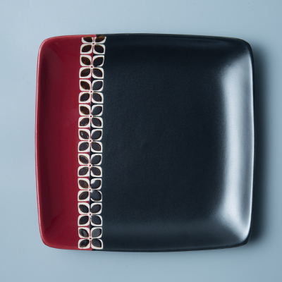 Matte Black And Red 8 Inch Plate Porcelain Dinnerware Set Square