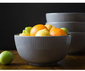 Gray Color 22cm Glazed Relief Porcelain Dinnerware Set , Ceramic Salad Bowl Set