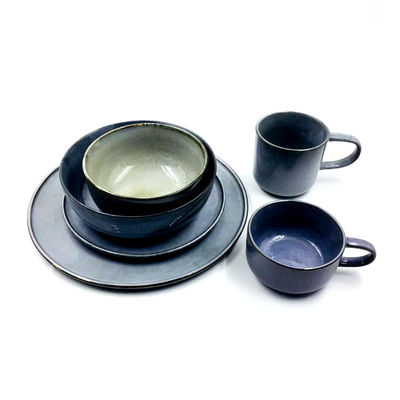 LFGB 5 Piece Blue Glazed Porcelain Dinnerware Set For Restaurants