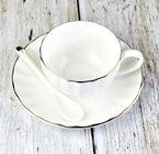 Bone China White Ceramic Tea Cup And Saucer FDA With Gold Rim