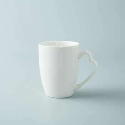 SGS Approve Heart Shaped Handle White Ceramic Mugs , 10 Ounce Coffee Cups