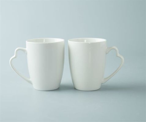 SGS Approve Heart Shaped Handle White Ceramic Mugs , 10 Ounce Coffee Cups