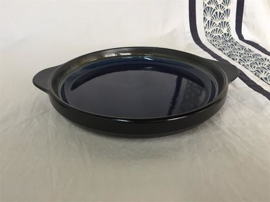 10 Inch Black Steak Pottery Dinner Plates Round With Double Ear