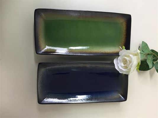 Reactive Colored 10 Inches Rectangle Pottery Dinner Plates For Sushi Shops