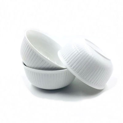 White Lightweight Embossed Ceramic Serving Bowls 6 Inch For Rice