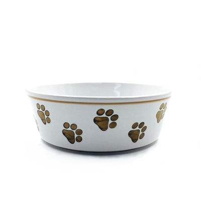 Dog'S Footprints Painted Ceramic Pet Food Bowl , Ceramic Cat Bowl Customized 8 Inch