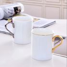 LFGB Approved  Plain White Ceramic Mugs Customized With Gold Handle