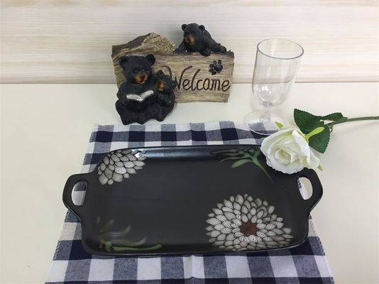 Matte Glazed Reusable Pottery Dinner Plates Rectangular With Double Ear