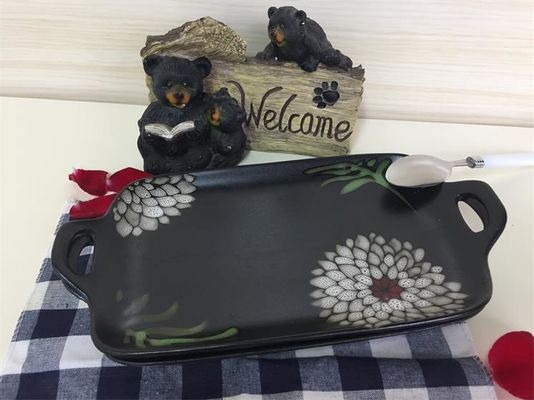 Matte Glazed Reusable Pottery Dinner Plates Rectangular With Double Ear