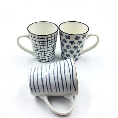 Geometric Pattern Hand Painted 350ml Ceramic Coffee Mugs SGS Approve
