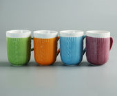 9oz two-tone cable knit design embossed ceramic coffee mug