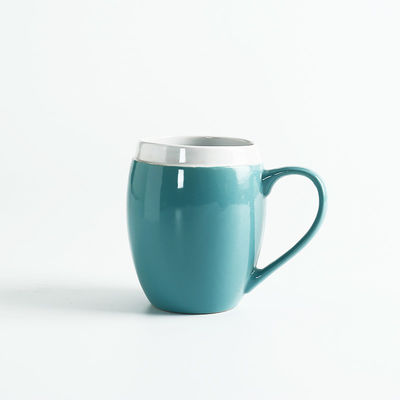 10oz Glazed Big Belly Ceramic Drinking Mugs , Blue Reactive Glaze Mug