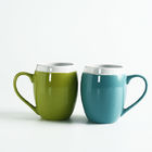 10oz Glazed Big Belly Ceramic Drinking Mugs , Blue Reactive Glaze Mug