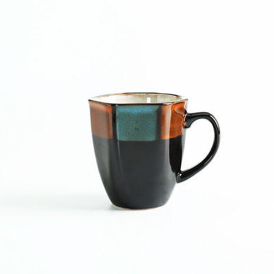 SGS 10oz Black Pottery Mugs Two Layers Glaze With Hexagonal Shape