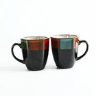 SGS 10oz Black Pottery Mugs Two Layers Glaze With Hexagonal Shape