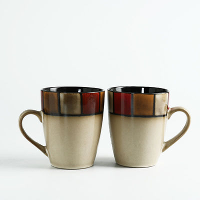 Ceramic Coffee Cup With Round Shape And Grey Reactive Glaze Black Inside