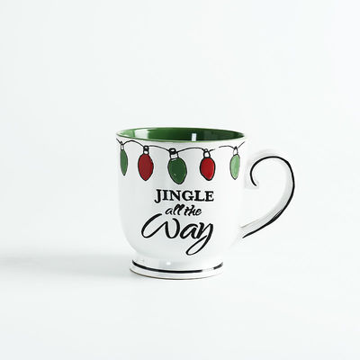 Glazed 11oz 12oz 13oz White Embossed Coffee Mugs , Hand Painted Espresso Cups