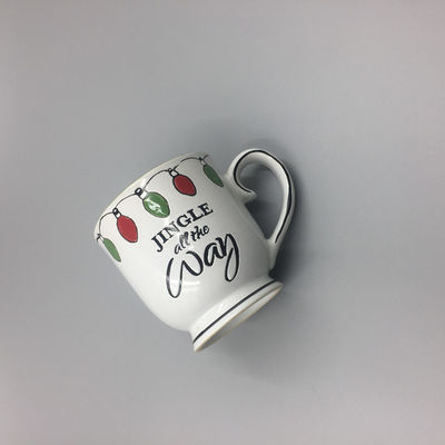 Glazed 11oz 12oz 13oz White Embossed Coffee Mugs , Hand Painted Espresso Cups