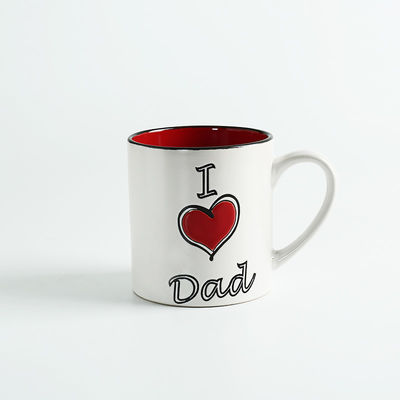 Durable Red Inside 18oz Ceramic Drinking Mugs , 500ml Ceramic Mug For Father'S Day