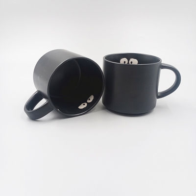 Black Matte Glaze Hand Painted Custom Pattern Large Capacity  Ceramic Mugs
