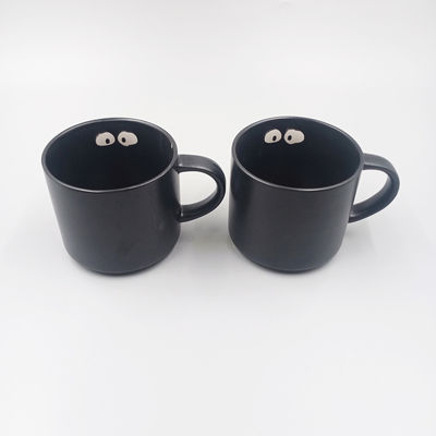 Black Matte Glaze Hand Painted Custom Pattern Large Capacity  Ceramic Mugs