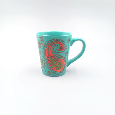 14oz V-Shape Ceramic Green Glazed Hand Painted Gold Flower Coffee  Mugs