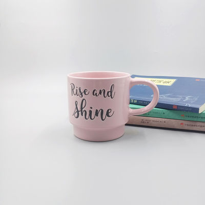 Hand Thrown 12oz 360ml Ceramic Stoneware Mugs Pink Lettered