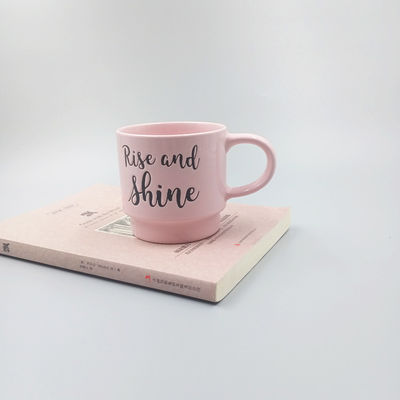 Hand Thrown 12oz 360ml Ceramic Stoneware Mugs Pink Lettered