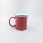 Red Glaze Enamel Large Beer Mug With Hand Painted Green Edge Ceramic Pigment